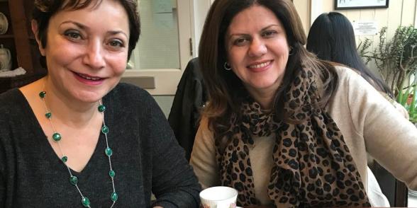 Shireen Abu Akleh and Nadia Naser-Najjab in Exeter in 2019. Image courtesy of Nadia Naser-Najjab.