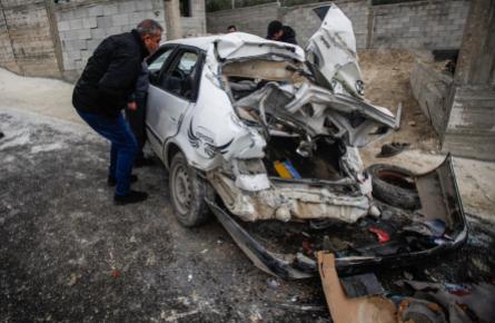 Jenin, Palestine. 14th Jan, 2023. Palestinians inspect the car in which two Palestinians were killed by Israeli army during their pursuit, after they opened fire on a military post, in the town of Jaba, near Jenin, in the occupied West Bank. (Credit Image: © Nasser Ishtayeh/SOPA Images via ZUMA Press Wire)