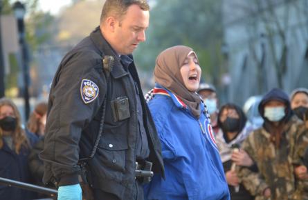 Layla Hedroug arrested on Yale University campus on April 22. Photo: Thomas Birmingham