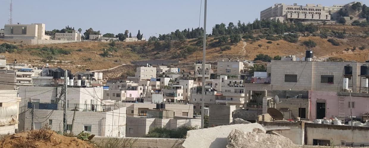 حي من العيساوية وتظهر في أعلى الصورة الجامعة العبرية ومعسكر للجيش، تصوير أحمد عز الدين، ٢٠٢٠ أسعد